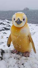 Wall Mural - Rare yellow penguin in Antarctica, funny and cute, winter cold snow ocean bird white wild fauna natural life polar arctic north iceberg zoo.