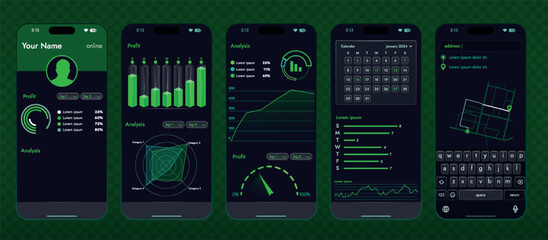 Aufkleber - a set of high-tech interface components. electronic panel display displays abstract graphics and inf