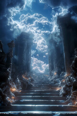 Wall Mural - Ascend to the Celestial Sanctuary: A Mesmerizing Stairway into the Realms of Sublime Bliss