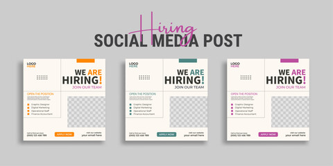Wall Mural - We are hiring job vacancy social media post or square web banner template vector design	
