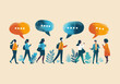 © Perfect Vector - Business People's Group Conversation - Vector Illustration of Office Coworkers Discussing on Speech Bubbles, Concept of Communication, Meeting, Dialogue
