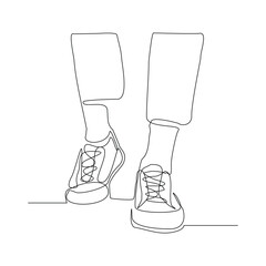Wall Mural - Continuous single line drawing of foot wearing casual sneakers shoes. One line art of sport shoes vector illustration