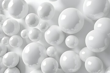 Poster - 3D render of white spheres wall background. Abstract minimal wallpaper with texture made from round balls. Minimalist 2D illustration in the style of stock photo, high quality. 