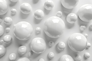 Poster - 3D render of white spheres wall background. Abstract minimal wallpaper with texture made from round balls. Minimalist 2D illustration in the style of stock photo, high quality. 