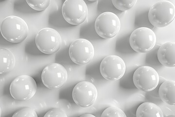 Poster - 3D render of white spheres wall background. Abstract minimal wallpaper with texture made from round balls. Minimalist 2D illustration in the style of stock photo, high quality. 