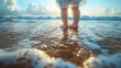 © Luluraschi - low angle rear view of baby's feet on the shore, first steps, vacations, childhood memories, beach and sea