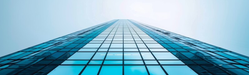 Wall Mural - Dynamic view of skyscrapers with reflective glass facades under a clear blue sky capturing urban architecture's grandeur