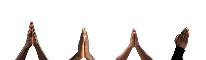 African american Praying hands collection. Set of praying people. Isolated transparent PNG background. Various angles, perspectives and poses. Religion concept. 