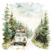 © patrycja_d - Watercolor of car on forest road with luggage