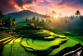 Wall Mural - sunset in the rice terrace 