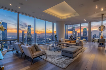 Canvas Print - A penthouse suite designed for millionaires offers sweeping city views and ultra-modern amenities - epitomizing urban luxury living