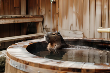 Wall Mural - Capybara relaxation in a sauna