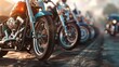 The banner background for a vintage motorcycle rally shows classic bikes lined up on a historic street