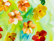 Abstract  flowers, original hand drawn, impressionism style, color texture, brush strokes of paint, art background.