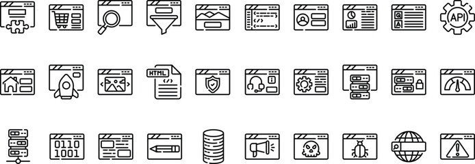 Web Development Icon Set With Outline Style Simple
