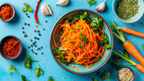 Fototapeta Big Ben - Composition with bowls of Korean carrot salad and spices