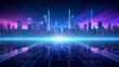 Abstract digital city vector illustration, neon lights and futuristic architecture, spacethemed hightech background for banners