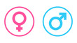 Male and female gender symbols in pink and blue inside circles - stock vector svg