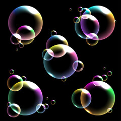 Wall Mural - Transparent liquid shapes with light refraction with rainbow gradient imitating soap bubbles