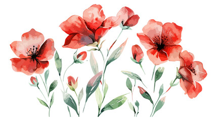 Canvas Print - Vector Watercolor Floral Clipart Wild Red Flowers Minimalist