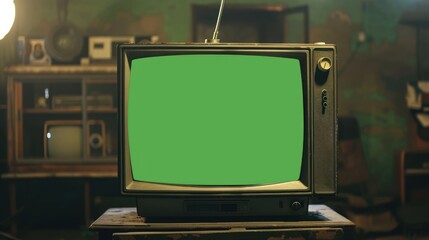 Antique Retro Old Television with Chroma Key Green Screen