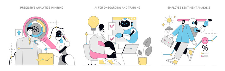 Poster - Using AI for Human Resources. Flat Vector Illustration
