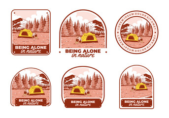 Wall Mural - camping alone in nature. vintage outdoor illustration badge design