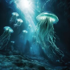 Sticker - jellyfish in aquarium