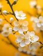 apple tree blossoms on a yellow backdrop