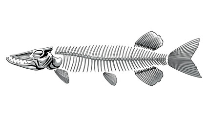 Canvas Print - Pike Fish Skeleton in Monochrome, Dead Animal Concept