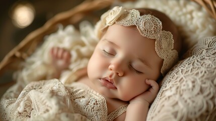 Poster - Newborn asleep in bassinet, peaceful slumber, close up, innocence in rest, moonlight caress 