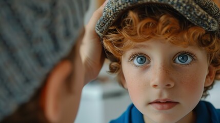 Canvas Print - Pediatrician using otoscope, gentle examination, close up, child's curiosity, soft clinic light 