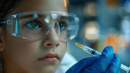 Poster - Vaccine being administered to child, moment of courage, close up, pediatric assurance, clear focus 