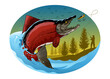 Red Salmon Catching Fishing Lure Design Illustration