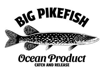 Wall Mural - Vintage Shirt Design of Big Pike Fish