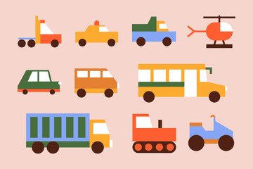 set of flat vector illustrations of different transport