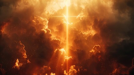 Wall Mural - Heavenly Illumination: Cross-shaped Light Beams of God's Love and Grace Blessing the World with Divine Presence and Spiritual Truth