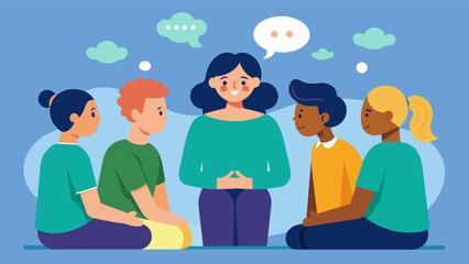 Wall Mural - A person with Tourette syndrome is met with patience and care from their friends as they discuss their goals and challenges for the future.. Vector illustration