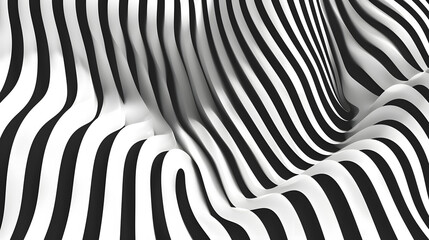 Poster - Monochrome wavy line background. Optical (Op Art) illusion of waves of black and white lines background. Generative AI.