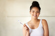 Happy, dental health and portrait of woman with toothbrush for morning hygiene routine in bathroom. Smile, wellness and female person with oral care product for plaque, gums and fresh breath at home.