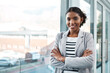 Crossed arms, confident and portrait of business black woman with ambition, company pride and startup ideas. Professional, office and person by window for career, job and working in creative agency