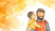 Happy father and son colorful illustration in watercolor effect - ai generative