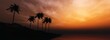 Silhouettes of palm trees against the background of a sunset on the beach, 3D rendering