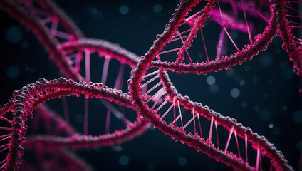 A magenta DNA genome against a dark background.