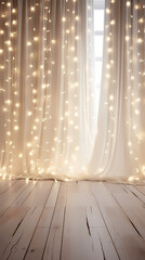 Wall Mural - A huge blank beige curtain lies on the floor of an empty room