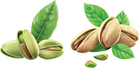 Poster - Ripe pistache with leaf, raw natural food, kernel etc natural nuts