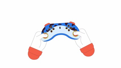 Poster - Holding gamepad line 2D character hands animation. Videogame controller buttons pressing flat color cartoon 4K video, alpha channel. Game gadget. Operating joystick animated hands on white background