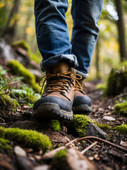 a scene of rugged hiking boots navigating vibrant mountain trails and woodland paths.