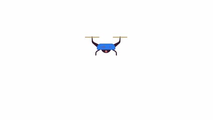 Poster - Flying drone propellers line 2D object animation. Unmanned aerial vehicle. Quadcopter technology wireless flat color cartoon 4K video, alpha channel. UAV gadget animated item on white background