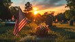 Memorial Day Tribute: American Flag at Fallen Soldier Cemetery - Veterans Day Concept Generated by AI